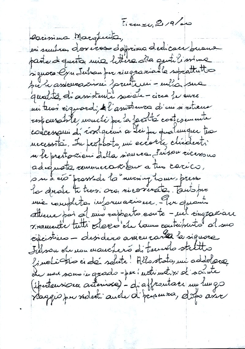 a letter from Mr.Pietro Caminita to Margherita -- SIDE A